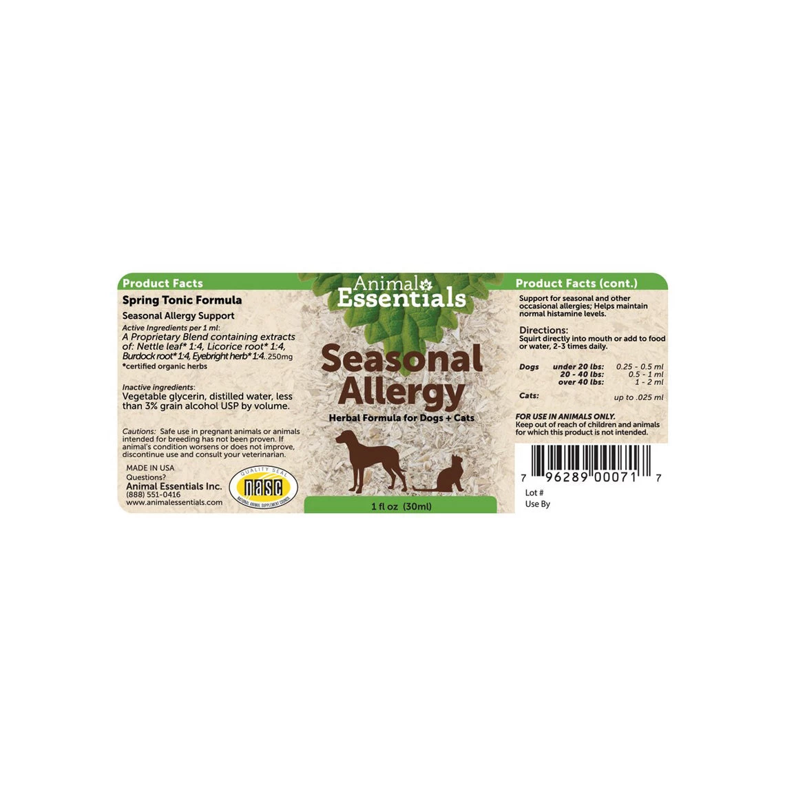 Animal Essentials Seasonal Allergy Liquid Herbal Formula For Dogs & Cats - Image 2
