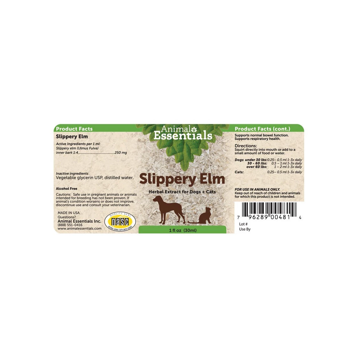Animal Essentials Slippery Elm Digestive Herbal Extract Liquid For Dogs & Cats - Image 2